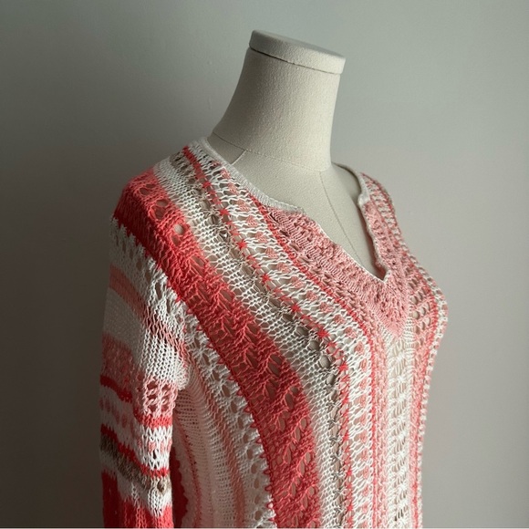 Linen/Cotton Tommy Bahama Crochet Long Sleeve Costal Beach Shirt Coral Sz S - Picture 10 of 11